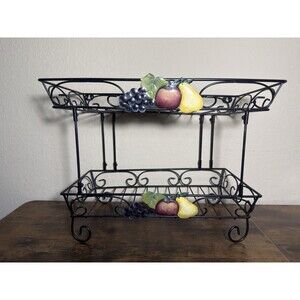 Vtg 2 Tier Metal Fruit Rack Organizing Stand Or Hang On Wall 16.5”x 9”x 12”